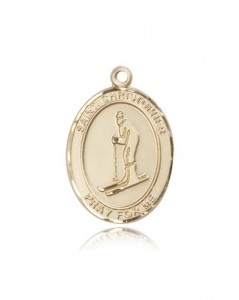 St. Christopher Skiing Medal, 14 Karat Gold, Large [BL1388]