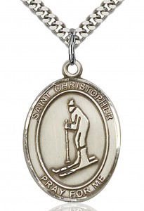 St. Christopher Skiing Medal, Sterling Silver, Large [BL1394]