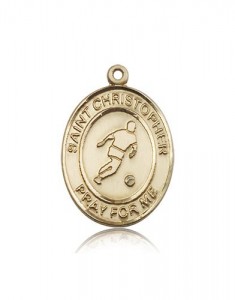 St. Christopher Soccer Medal, 14 Karat Gold, Large [BL1397]
