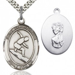 St. Christopher Surfing Medal, Sterling Silver, Large [BL1433]