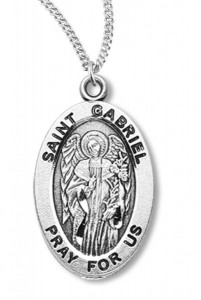 Boy's St. Gabriel Necklace Oval Sterling Silver with Chain [HMR1144]