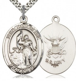 St. Joan of Arc Navy Medal, Sterling Silver, Large [BL2265]
