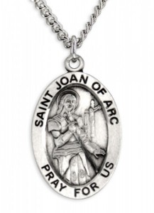 Men's St. Joan of Arc Necklace Oval Sterling Silver with Chain Options [HMR0891]