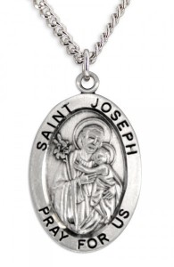 Boy's St. Joseph Necklace Oval Sterling Silver with Chain [HMR1157]