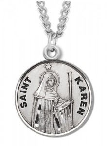 Women's St. Karen Necklace Round Sterling Silver with Chain Options [HMR1243]