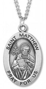 Men's St. Matthew Necklace Oval Sterling Silver with Chain Options [HMR0881]