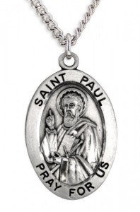 Men's St. Paul Necklace Oval Sterling Silver with Chain Options [HMR0885]