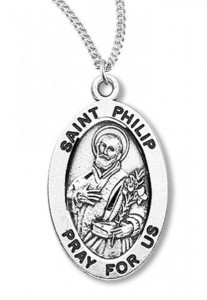 Boy's St. Phillip Necklace Oval Sterling Silver with Chain [HMR1174]
