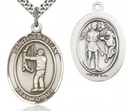 St. Sebastian Archery Medal, Sterling Silver, Large [BL3354]