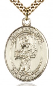 St. Sebastian Baseball Medal, Gold Plated [BL7600]