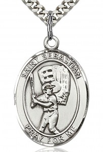 St. Sebastian Baseball Medal, Sterling Silver, Large [BL3368]