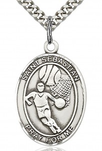 St. Sebastian Basketball Medal, Sterling Silver, Large [BL3383]