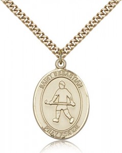 St. Sebastian Field Hockey Medal, Gold Filled, Large [BL3405]