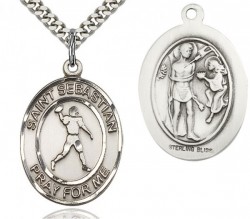 St. Sebastian Football Medal, Sterling Silver, Large [BL3439]