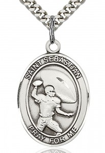 St. Sebastian Football Medal, Sterling Silver, Large [BL3440]