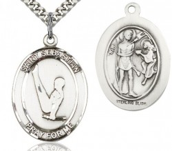 St. Sebastian Gymnastics Medal, Sterling Silver, Large [BL3465]