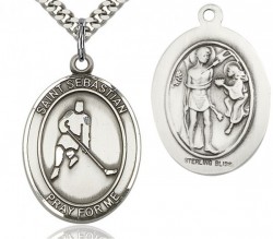 St. Sebastian Ice Hockey Medal, Sterling Silver, Large [BL3480]