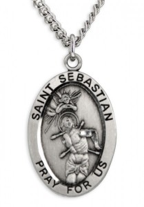 Boy's St. Sebastian Necklace Oval Sterling Silver with Chain [HMR1182]