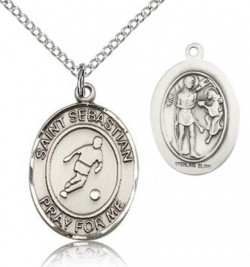 St. Sebastian Soccer Medal, Sterling Silver, Medium [BL3558]