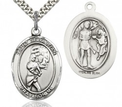 St. Sebastian Softball Medal, Sterling Silver, Large [BL3571]