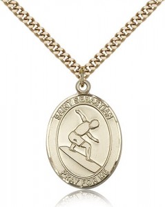 St. Sebastian Surfing Medal, Gold Filled, Large [BL3579]