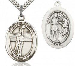 St. Sebastian Volleyball Medal, Sterling Silver, Large [BL3642]