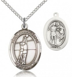St. Sebastian Volleyball Medal, Sterling Silver, Medium [BL3643]