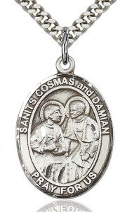 Sts. Cosmas and Damian Medal, Sterling Silver, Large [BL3983]