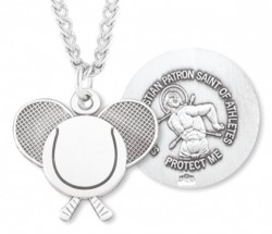 Tennis Rackets Necklace with Saint Sebastian Back in Sterling Silver [HMS1105]