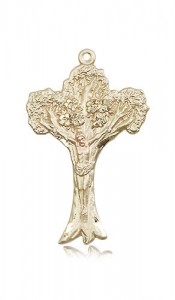 Tree of Life Crucifix Pendant, 14 Karat Gold [BL4668]