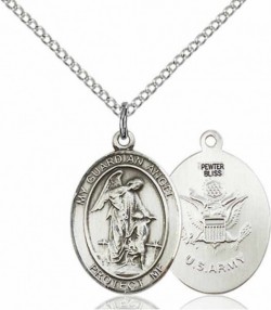 Women's Pewter Oval Guardian Angel Army Medal [BLPW546]