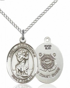 Women's Pewter Oval St. Christopher Coast Guard Medal [BLPW433]