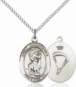 Women's Pewter Oval St. Christopher Paratrooper Medal [BLPW436]
