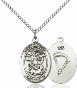 Women's Pewter Oval St. Michael Paratrooper Medal [BLPW504]