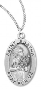 Women's St. Agatha Necklace Oval Sterling Silver with Chain Options [HMR1193]