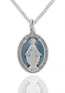 Women's Sterling Silver Oval Blue Enamel Miraculous Medal [MVS1001]