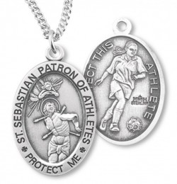 Women's Sterling Silver Saint Sebastian Soccer Oval Necklace [HMS1089]