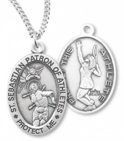 Girl's Oval Double-Sided Tennis Necklace with Saint Sebastian Back in Sterling Silver [HMS1125]