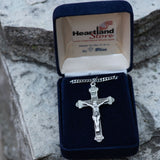 Men's Crucifix Pendant Antique Silver Accents Cross Bar Edges
