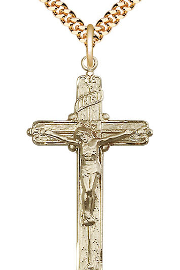 14k Gold Filled Crucifix Pendant - 24&quot; 2.4mm Gold Plated Endless Chain