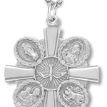 Men's Sterling Silver Unique Two Sided 5 Way Cross Necklace with Chain Options - 24&quot; Sterling Silver Chain + Clasp