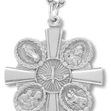 Men's Sterling Silver Unique Two Sided 5 Way Cross Necklace with Chain Options - 24&quot; Sterling Silver Chain + Clasp