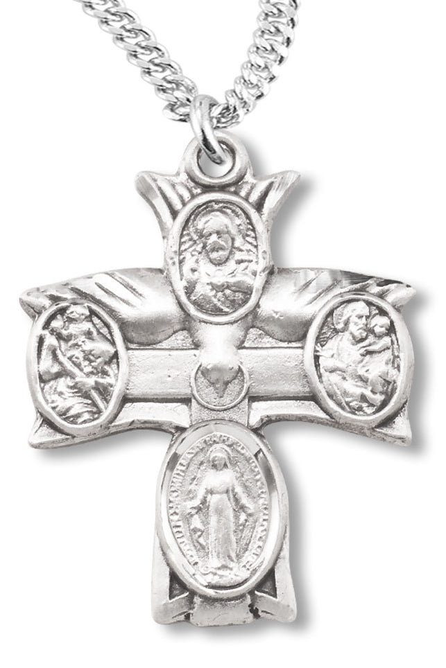 Women or Boy's Sterling Silver Descending Dove Cross Top 4 Way Necklace with Chain Options - 20&quot; 2.2mm Stainless Steel Chain with Clasp