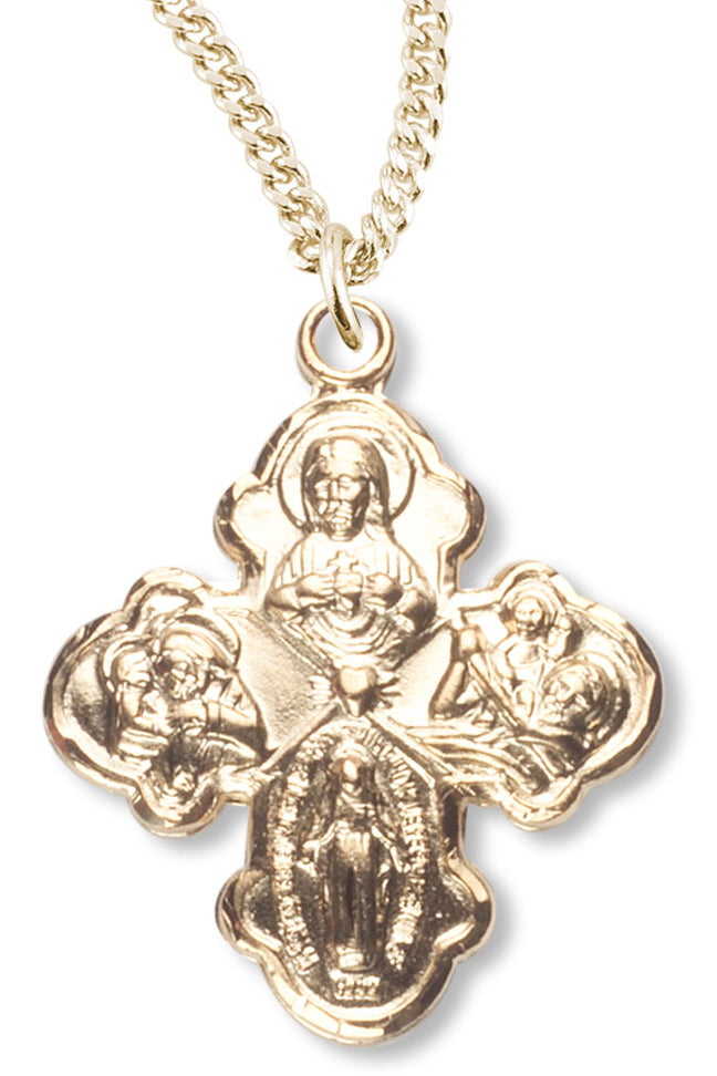 Women's 14kt Gold Over Sterling Silver Heart Center 4-way Necklace + 18 Inch Gold Plated Chain &amp; Clasp - Gold-tone