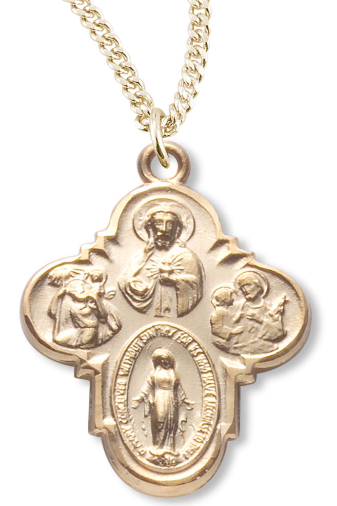 Women's 14kt Gold Over Sterling Silver Simple Border 4-way Necklace + 18 Inch Gold Plated Chain &amp; Clasp - Gold-tone