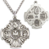 Men's Sterling Silver 4 Way Necklace with Dove Center, Dove Border Accents with Chain Options