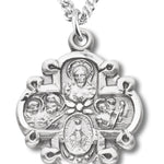 Women's Sterling Silver 4 Way Cross Necklace Wide Edges with Chain Options - 18&quot; 1.8mm Sterling Silver Chain + Clasp