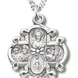 Women's Sterling Silver 4 Way Cross Necklace Wide Edges with Chain Options - 18&quot; 1.8mm Sterling Silver Chain + Clasp