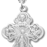 Women's Sterling Silver Traditional 4 Way Cross Necklace with Chain Options - 18&quot; 1.8mm Sterling Silver Chain + Clasp