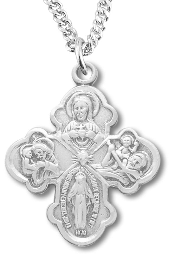 Women's Sterling Silver Traditional 4 Way Cross Necklace with Chain Options